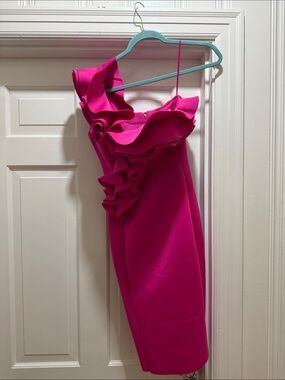 Eliza J Hot Pink One-Shoulder Ruffle Cocktail Dress